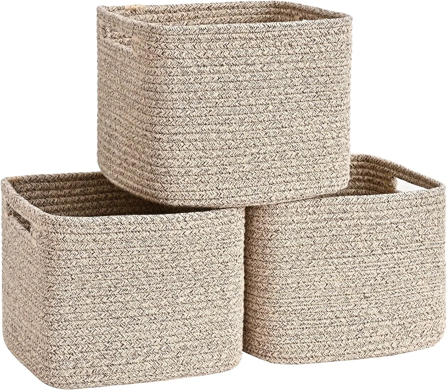 3 Pack Cube Storage Bin, 9x9x7 Cotton Rope Woven Baskets for Organizing Toys Clothes Towels, Square Gift Storage Baskets for Shelves, Nursery, Closet, Bathroom, Pantry (Jute)