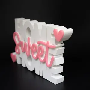 Home Sweet Home Sign Modern Farmhouse Tabletop Decor with Layered Lettering & Heart Details for Entryways Shelves Mantels and Tabletops
