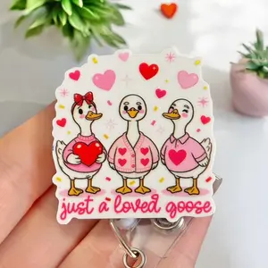 Glitter My Badge  Valentine’s Day Silly Goose badge reel for nurse and hospital workers. Serious Goose Badge clip Badge pull - Retractable swivel clip with a 360 rotation. Great gift for coworker