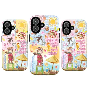 Curious George Summer Vibe Phone Case, Christian Bible Verse Phone Cover for iPhone 11–17 & Galaxy S21–S26, Tropical Patchwork Design with Scripture, Retro Summer Beach Coastal Aesthetic, Cute Faith-Based Gift for Her