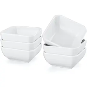 3 Oz Square Dip Bowls Set of 6, White Ceramic Dipping Sauce Dishes, Mini Condiment Bowls for Soy Sauce, Sushi, BBQ, Ketchup, Vinegar, Party & Daily Use