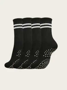 4 Pairs Women's Pilates Crew Socks, Yoga Socks with Non-Slip Grip, Round Neck, Suitable for Ballet Dance, Hospital Sticky Slipper Socks