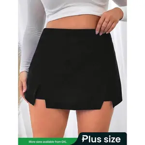 ��Plus Size�� Solid 2 in 1 Elastic Waist Skort, Casual Comfy Skort for Daily Wear, Women's Bottoms for Summer, Casual Skorts
