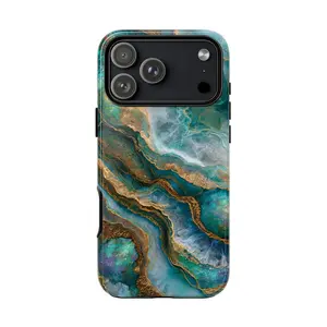 Turquoise Iridescent Marble Glass Phone Case: iPhone 17 17e 16 15 14 13 12 Pro Max Air | Galaxy S26 | MagSafe Wireless Charging