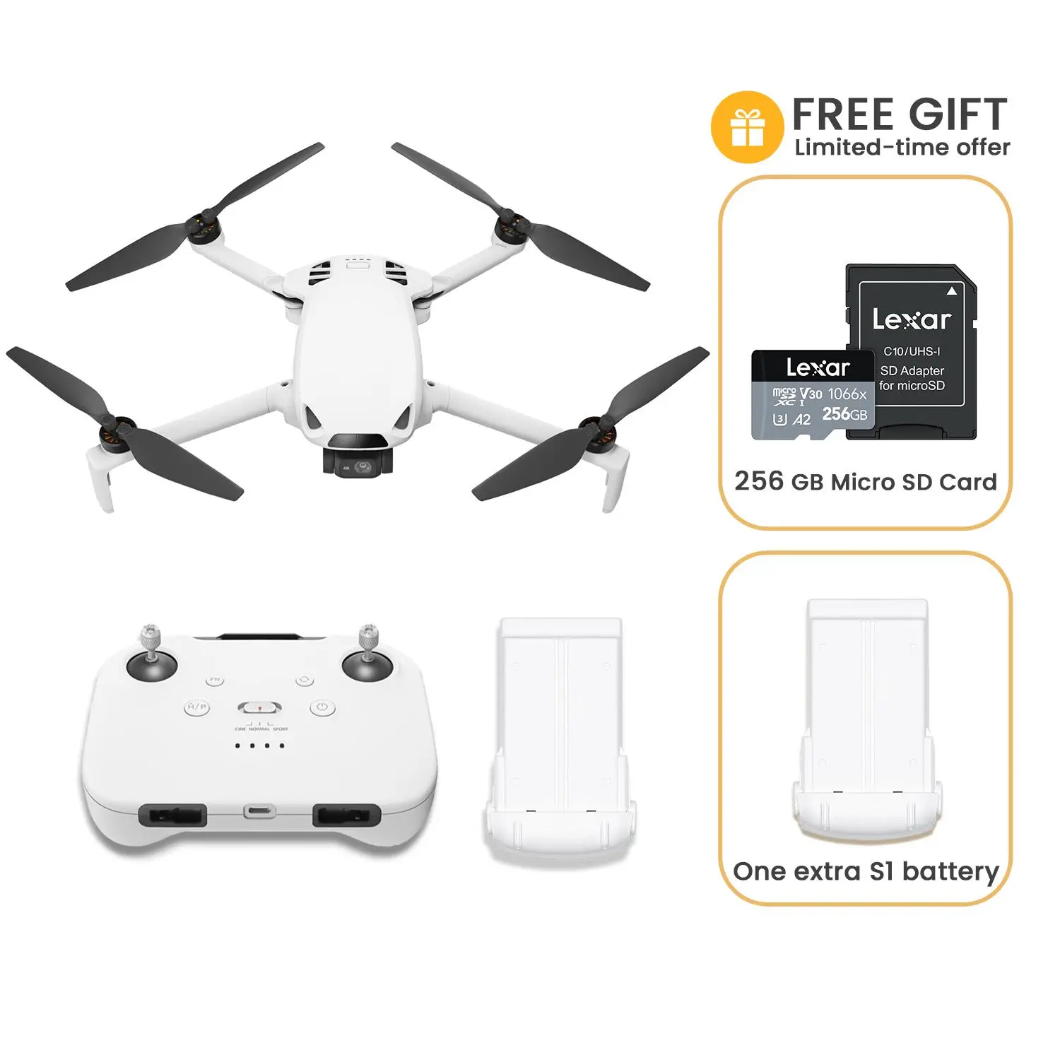 Skyrover S1 Mini Chargeable RC Quadcopter Drone (S1-2) with 4K/60fps Camera, 3-Axis Gimbal Stabilization, 39000ft Video Transmission, 120-Min Flight Time, Under 249g, Auto Tracking, Return to Home, 2.4GHz RC Controller, Accessories
