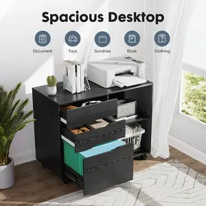 New 3 Drawer Mobile File Cabinet with Adjustable Storage Shelves - Space-Saving Lateral Printer Stand for Home Office - Sturdy Wooden Construction High Density Fiberboard Modern Style and Floor Mounting