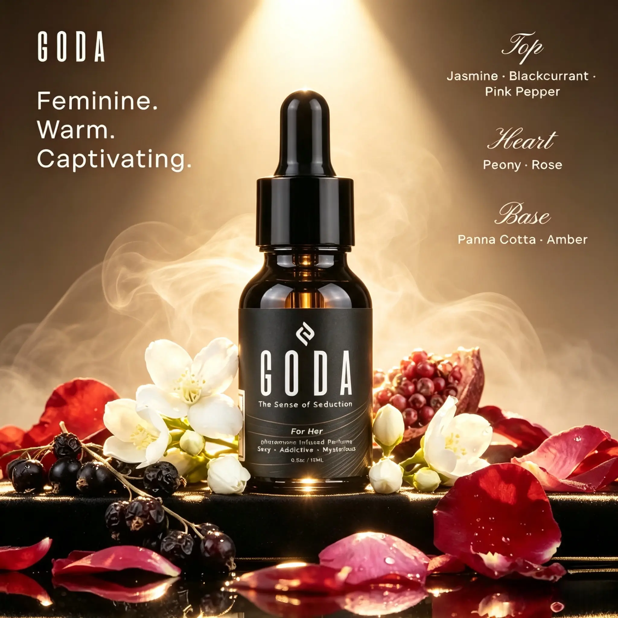 Goda For Her | 15ml Eau De Parfum | Jasmine Blackcurrant | Bud Panna Cotta | Peony Rose Pink Pepper