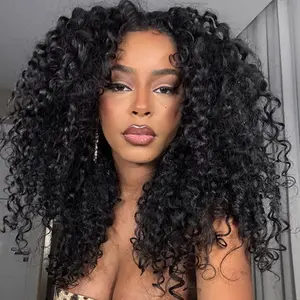 Gabrielle Hair [3 In 1 Half Wig] Human Hair 200% Density Kinky Curly Half Wig Brazilian Seamless Clip Ins Flip Over Glueless Wig Invisible Hairline Beginner Friendly