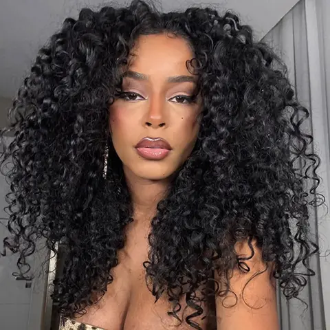 MYLOCKME Hair [3 In 1 Half Wig] Human Hair 200% Density Kinky Curly Half Wig Brazilian Seamless Clip Ins Flip Over Glueless Wig Invisible Hairline Beginner Friendly