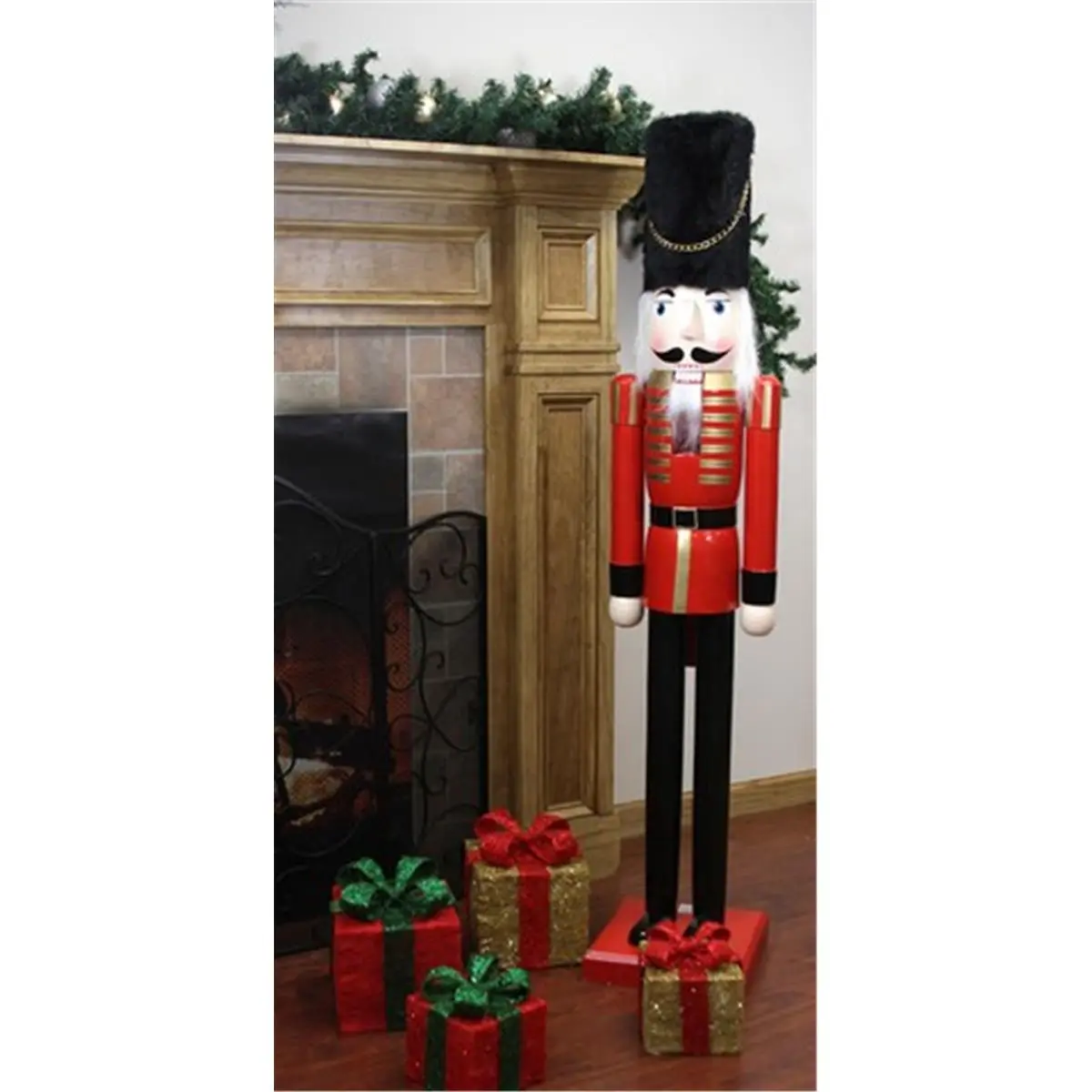212 MAIN 5 ft. Sturdy Golden Decorative Wooden Christmas Nutcracker Soldier, Commercial-Size with Hat, Steady Base, Red & Black Festive Home Holiday Decoration