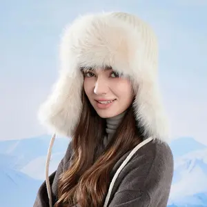 HT4895 Russian Hat New Thick Warm Fluffy Fur Hat Knitted Snow Ski Trapper Earflap Cap Women Winter Hat Ushanka Female Bomber Hat