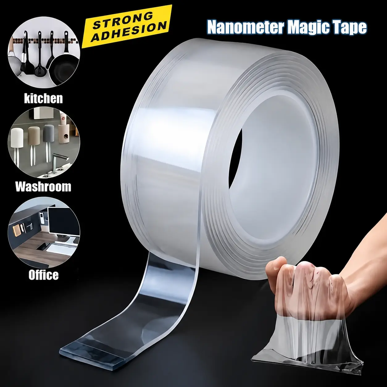 Heavy-Duty Clear Nano Double-Sided Tape, 1.18ft Wide 10ft Removable Wall Tape, Extra-Strong Sticky Adhesive for Hanging Pictures, Posters