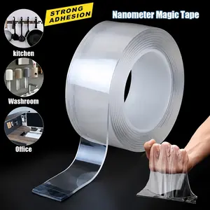 Heavy Duty Double Sided Tape - Removable Waterproof Self Adhesive Nano Mounting Filament Tape, No Clip Zone Tape, with 1.2" & 0.8" Widths, Transparent Grip, Strong Adhesion & Invisible Adhesive for Picture Hanging, Wall Decor, Indoor-Outdoor Use Tape