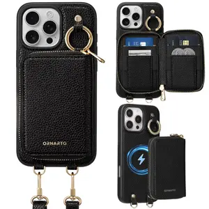 ORNARTO Magnetic Detachable Wallet Case for iPhone 16 Pro | 16 Pro Max, [Compatible with MagSafe], Crossbody Wallet Case with Card Holder Wrist Strap, RFID Blocking PU Leather Wallet Phone Cover 6.3”/ 6.9”