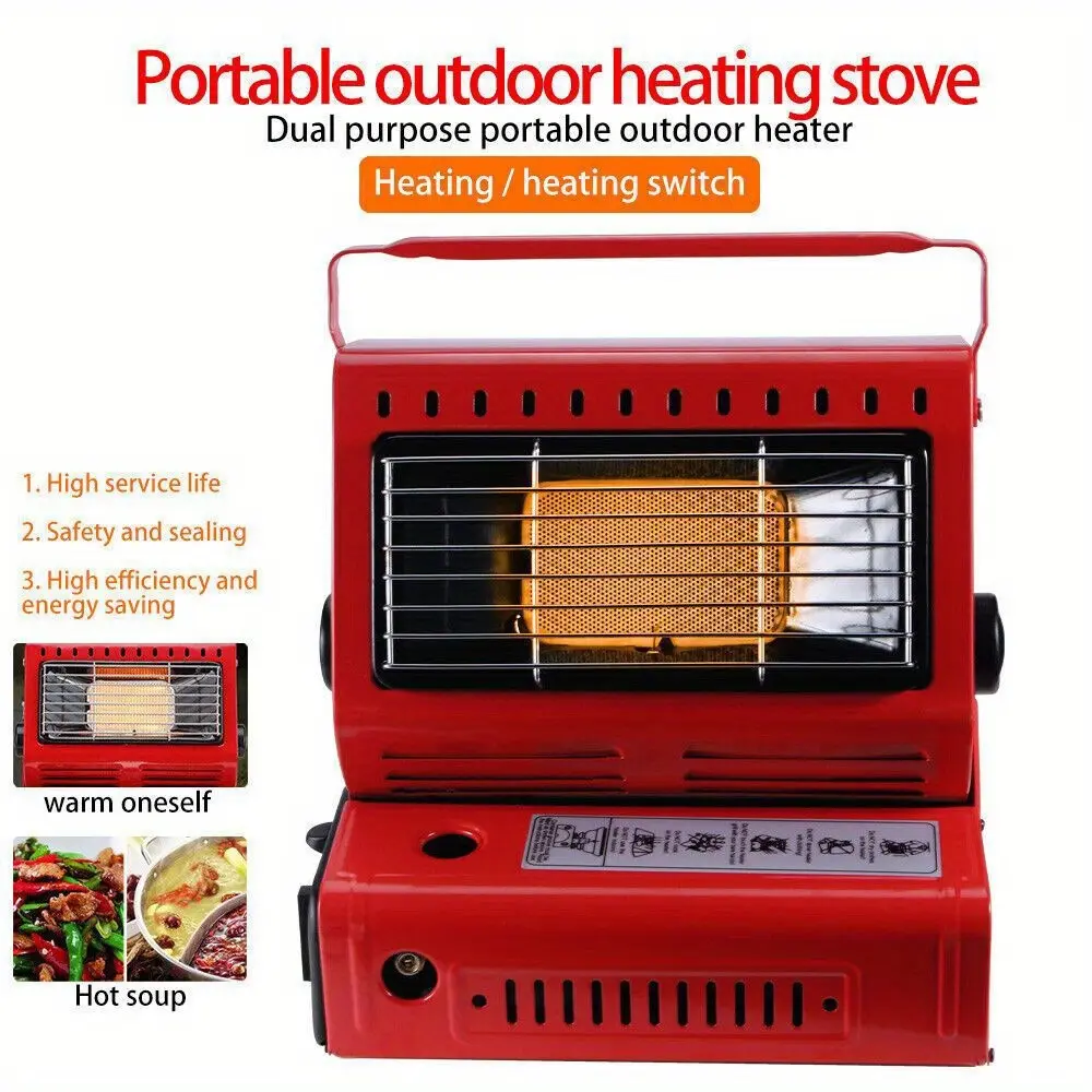 Portable Double Heat Source Butane Heater, Safe Windproof Lightweight Survival Camping Gear, Camp Kitchen Equipment for Hiking, Cold Weather Outdoor Activities
