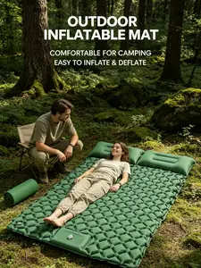 Extra Thick Inflatable Camping Sleeping Pad for 2 People, 40D Nylon Waterproof Air Mattress, Compact Backpack Sleeping Mat for Outdoor Camping, Hiking, Road Trip