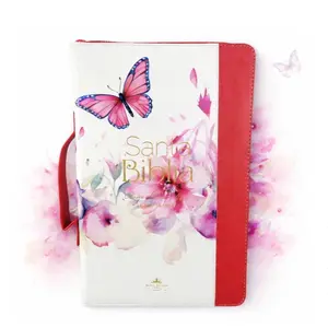 Biblia con Cierre Letra Grande 12 puntos para Mujer RV1960 imit piel rojo con índice, canto floral con asa de mano