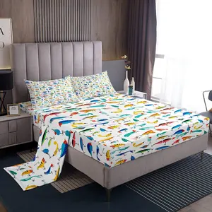 Feelyou Fishing Theme Bedsheet Sets - Cute Fish Bait, Colorful Fishing Hooks, Soft Breathable Bedding with Deep Pocket Fitted Sheet