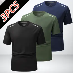 3-pack men’s ice silk quick-dry sports T-shirts for summer—breathable, highly elastic, skin-friendly fabric; durable, resists washing damage, long-lasting wear without fading; versatile short-sleeve tops for running, fitness, outdoor activities, and casua