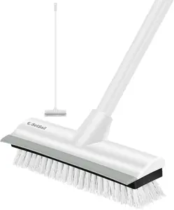 Floor Scrub Brush with Long Adjustable Handle Heavy-Duty Stiff Bristles Floor Scrubber 2-in-1 Deck Grout Brush for Cleaning Shower Bathroom, Tile