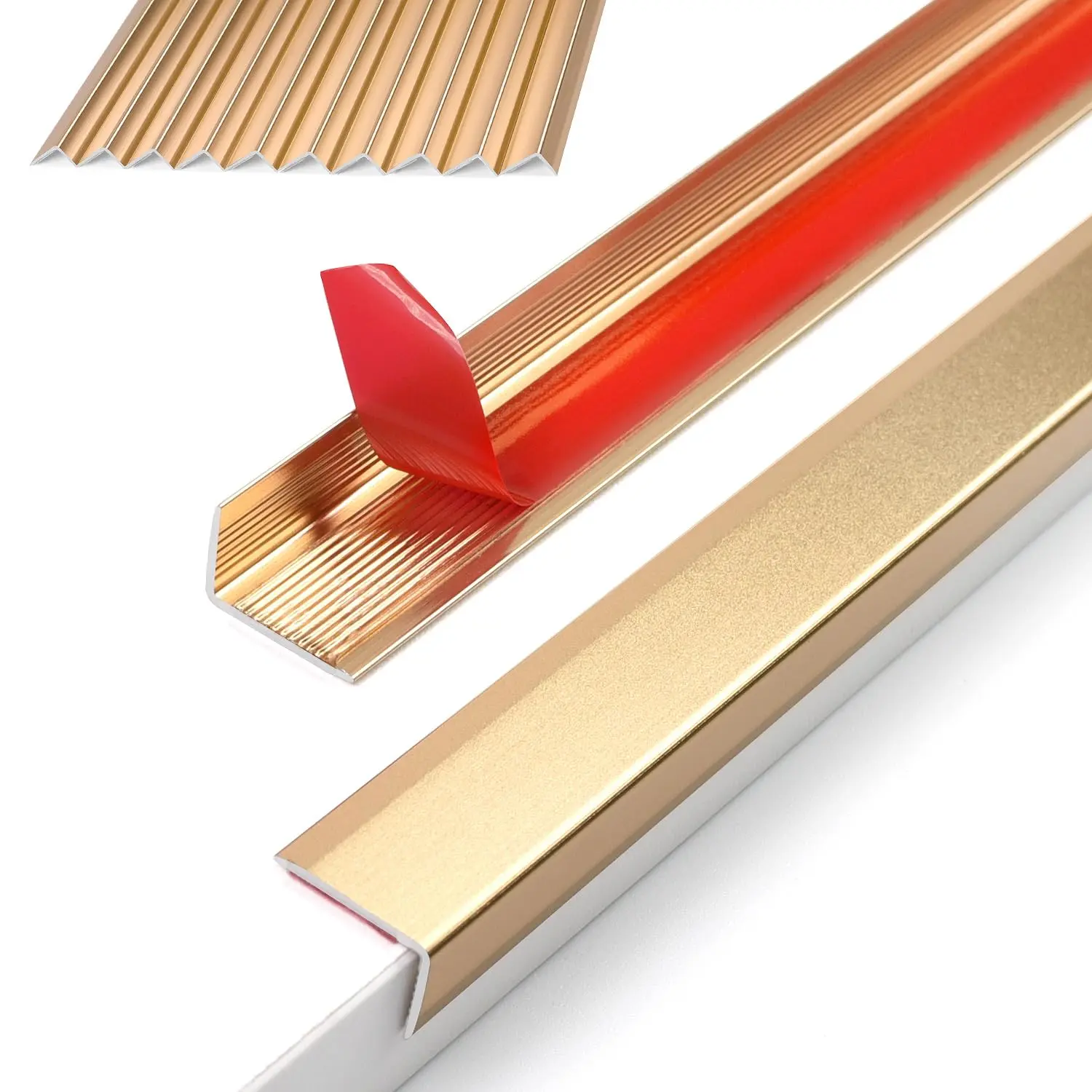 10 Pack 12 Inch Peel and Stick Metal Tile Edge Trim, Edge Trim for Decorative Kitchen Backsplash Fireplace, Furniture, Picture, Mirror Frame Border (Gold)