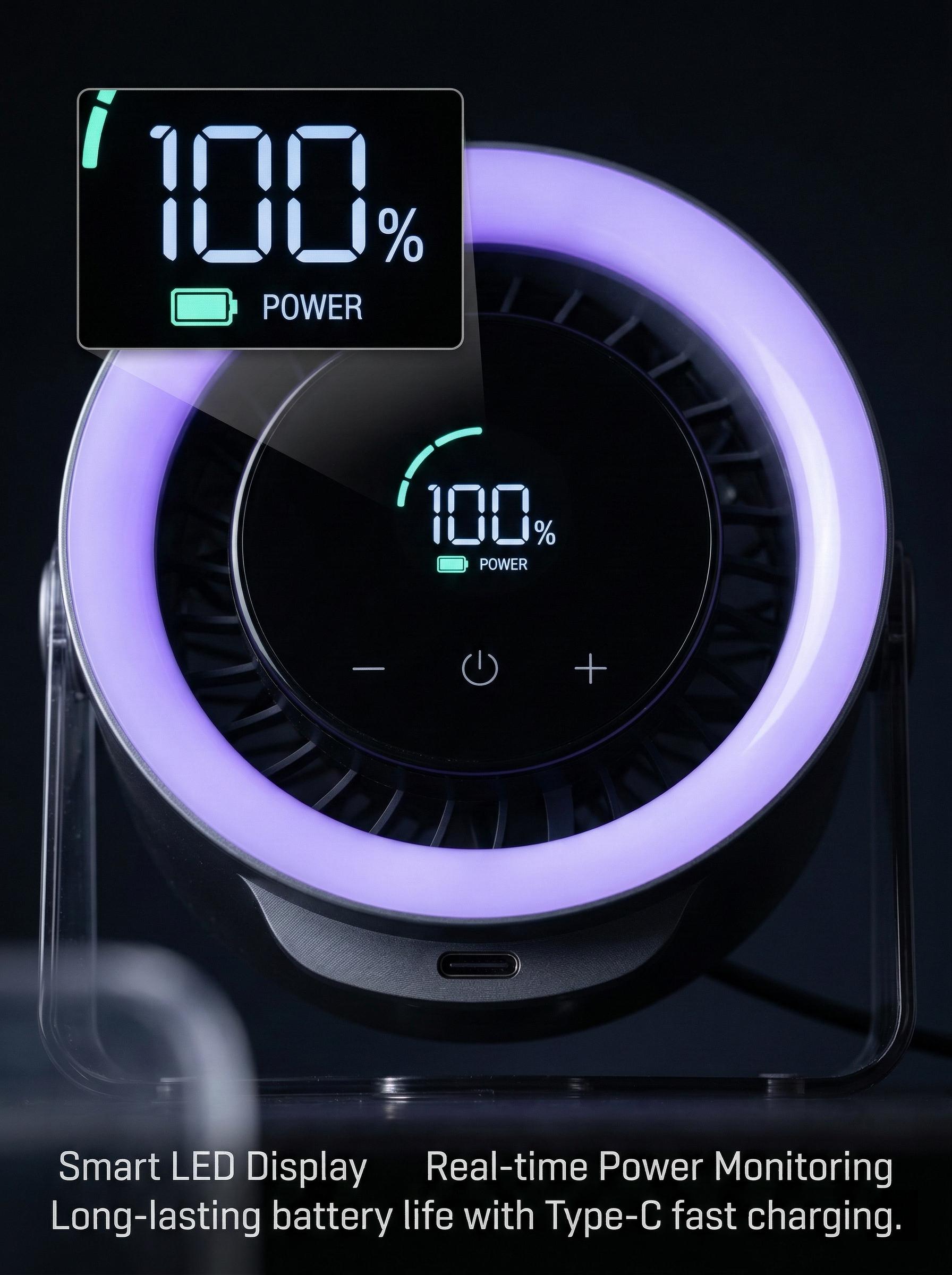 Desktop Fan Turbo Table Fan Travel Vacation Essentials for Office 100-Speed Digital Display Low Noise Rechargeable Battery Dual Adjustment Modes Quiet Cooling Quiet Desk Fan Portable, Purple