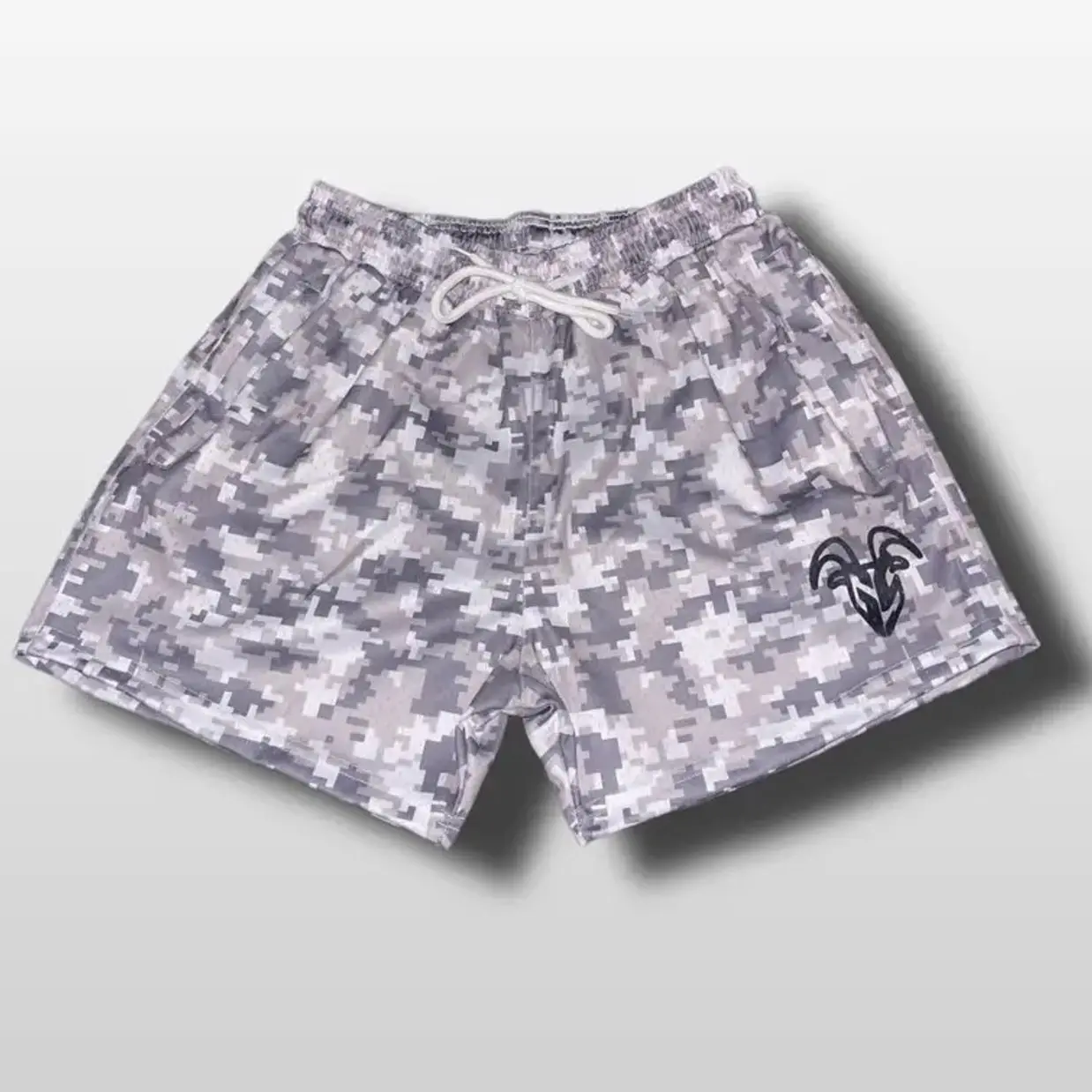 Men's Goat Strength Digital Camo Mesh Shorts | Digital Snow Camo Shorts Gym Breathable Elastic Workout white digital snow camo pattern athletic shorts | Gift for Him