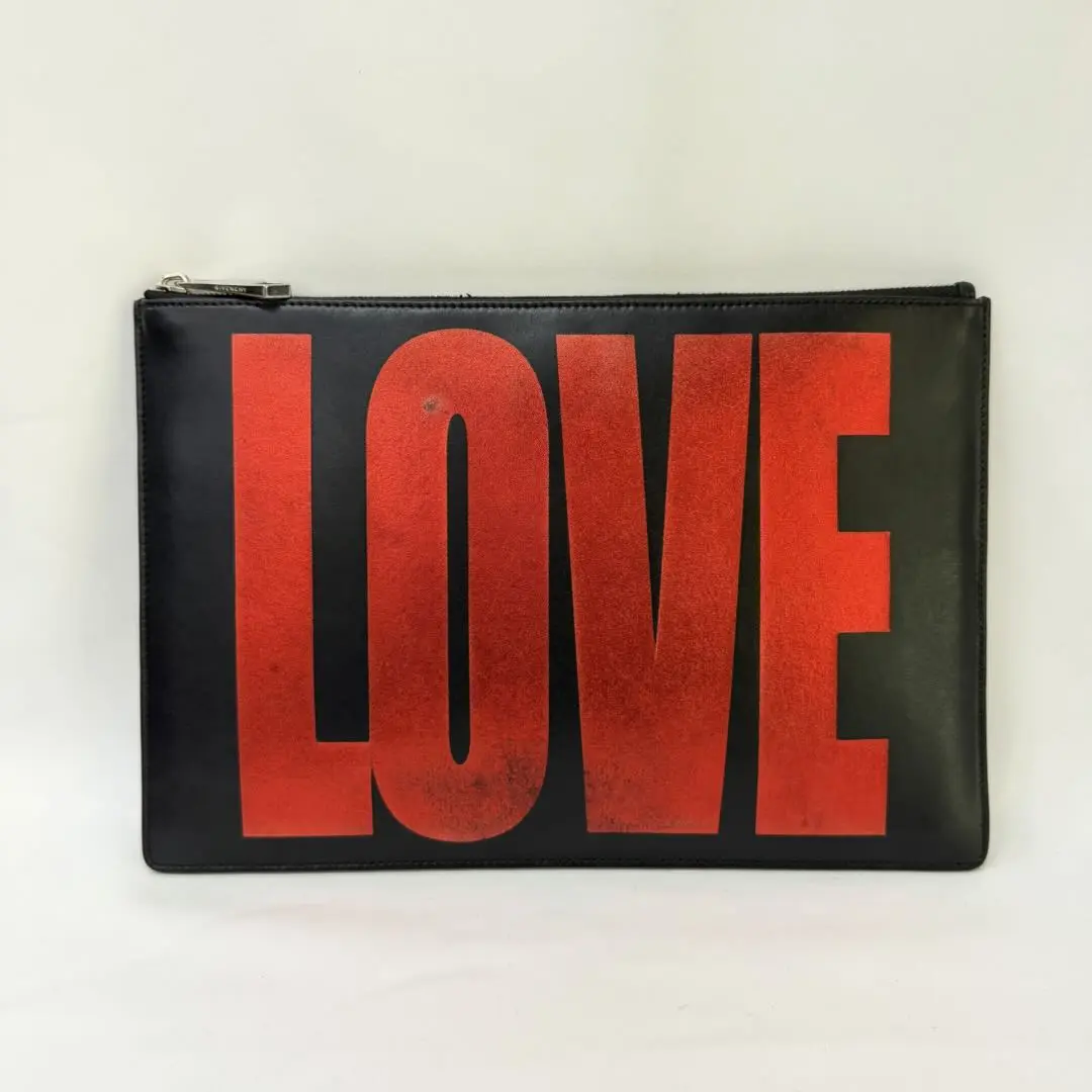 Pre-owned GIVENCHY "LOVE" Print Leather Clutch in Black