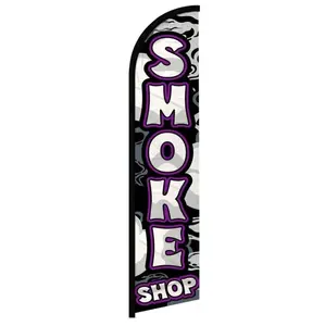 Smoke Shop Windless Full Curve Advertising MJ Banner Flag – Purple Design for Shop Promotion
