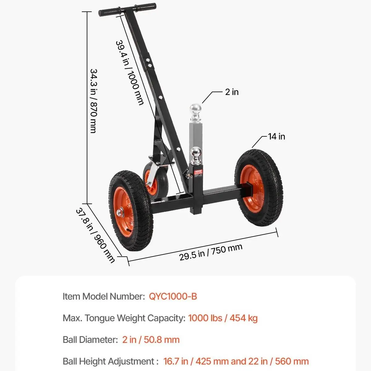 Upgraded 1000 lbs - 16'' / 22'' Height & 14'' Tire
