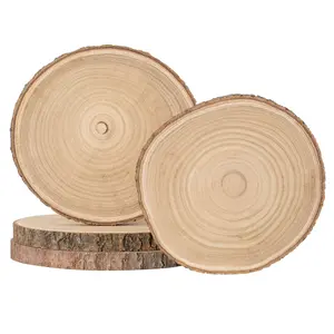 Vintiquewise QI004940 Sturdy Lightweight Stylish 10-inch Rustic Wood Slices Set of 4, Natural Tableware Wooden Slabs for Chargers, Cake Risers, Reusable Multi-Purpose Serving Trays