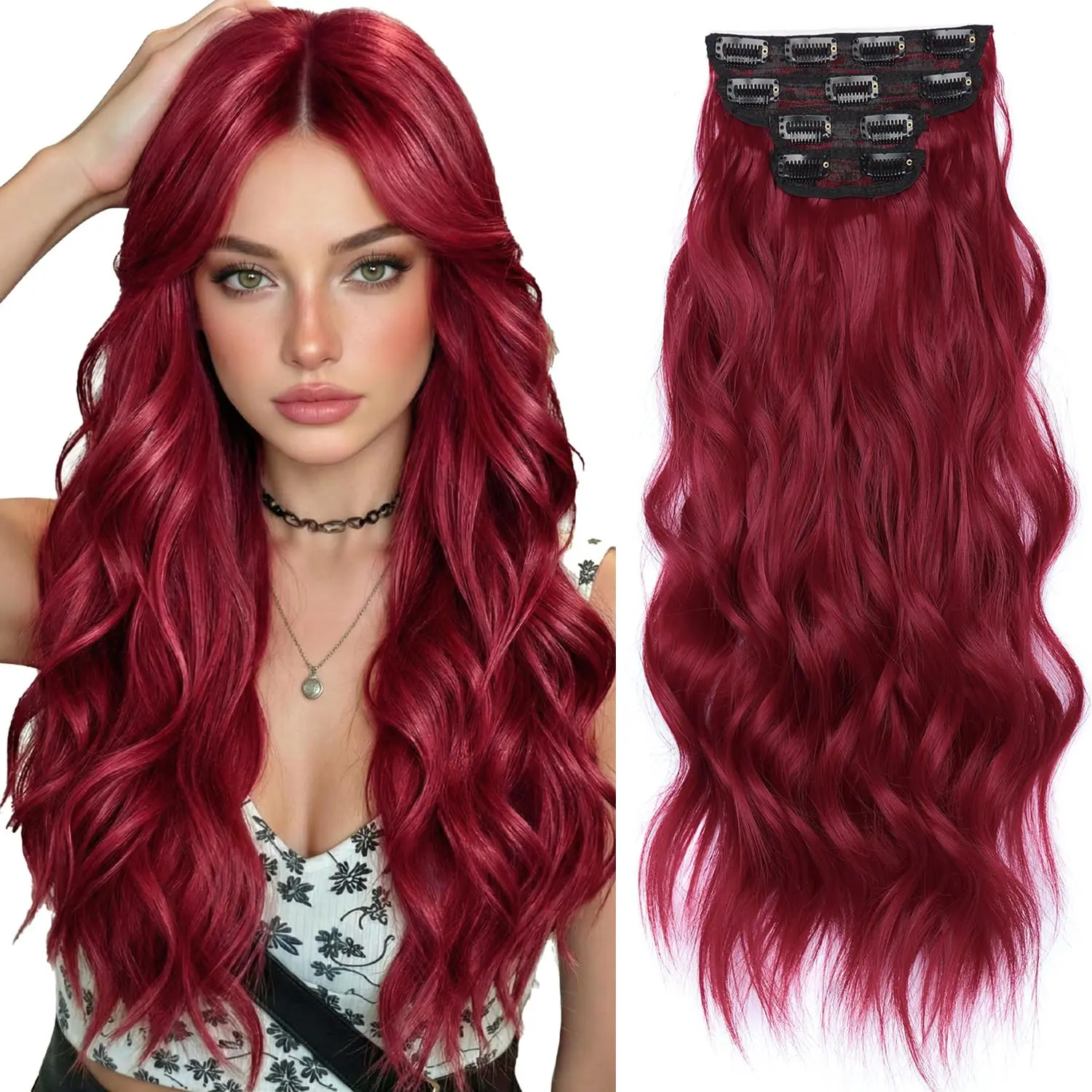 Long Wavy Clip In Hair Extensions 20 Inch Curly Clip In Hair Extensions for Women 4PCS Invisible Seamless Hair Extensions Clip Ins Synthetic Fiber Thick Hairpieces for Daily Use double weft
