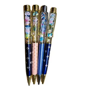 Blue & Pink Alien Snow Globe Pens - Decorative Design with Gold Accents, Includes Pink & Blue Pens, Elegant Writing Tools