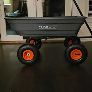 VEVOR Poly Garden Dump Cart with Easy to Assemble Steel Frame, 2-in-1 Convertible Handle, 13 Inch Tires, Max Capacity 1500 lbs, Utility Wheelbarrow Productivity Yard