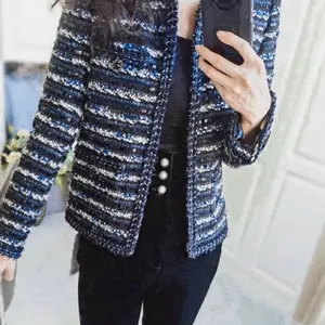 Elegant Silk Lined Fine Sequin Stripes Tweed Jacket