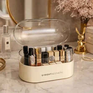 Desktop cosmetics storage box, transparent acrylic lipstick box, dresser, skin care product finishing box with lid, dustproof.