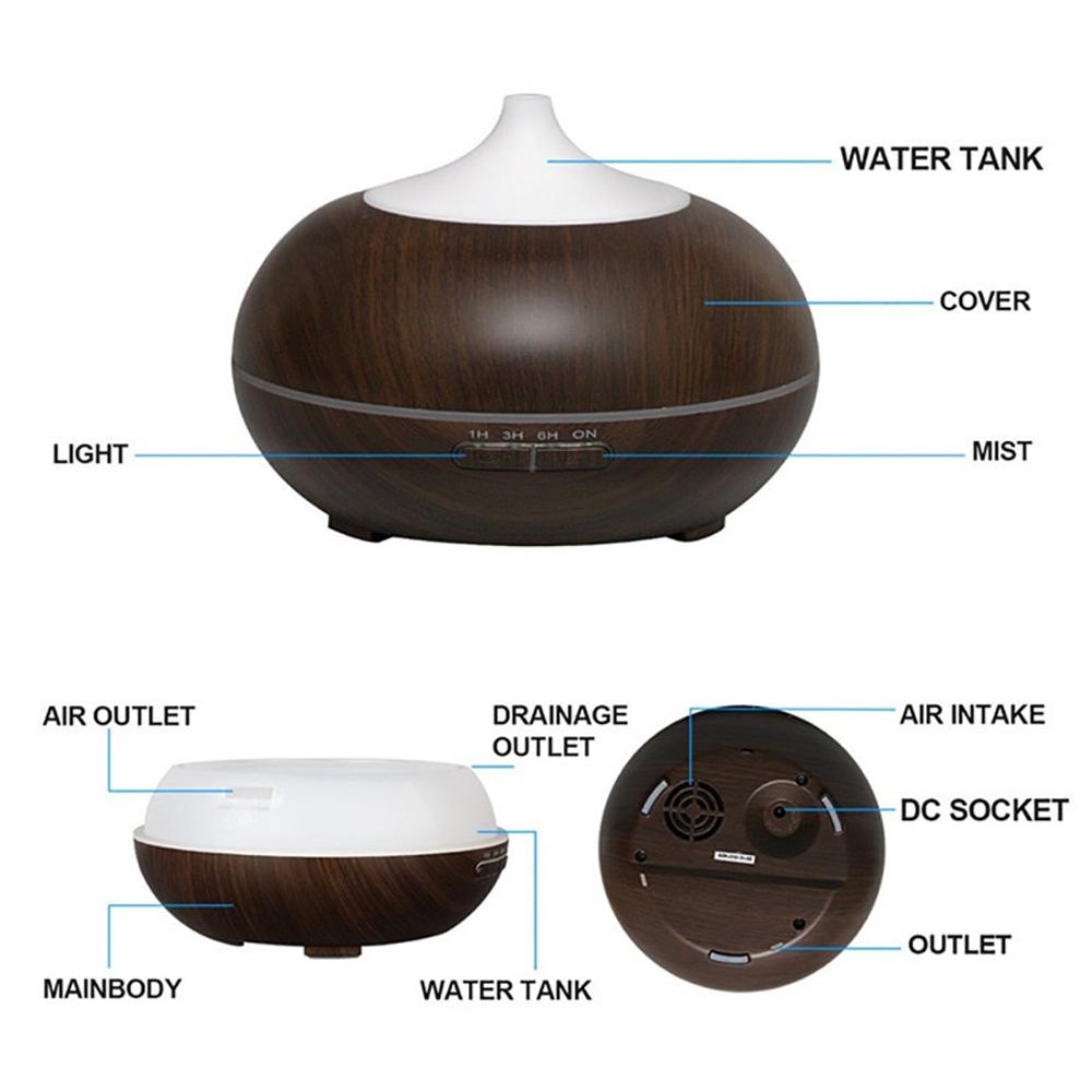 Wood Grain Aroma Diffuser Cool dual Mist mode Remote Control adjustable Timer well home bedroom colorful Design Air led Humidifier fragrance scent dispenser Smart RGB Lighting flame aromatherapy Essential Oil cool mist must-have item