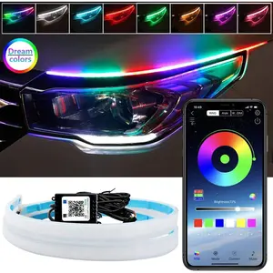 Car Headlight LED Strips, 24 Inch Exterior Car Lights with Dreamcolor Chasing, Flexible Waterproof LED Daytime Running Light Strip with Wireless APP Control, 2-Pack smart app control underglow  install  easy interior  led  lights aesthetic  car  mods