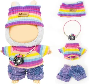 Clothes for Lububu 17cm Dolls(NO Doll) for Lububu Doll Outfits with Accessories Suit for Lububu Cute Stylish Dress Up Set Valentine's Day Gifts Purple Pants