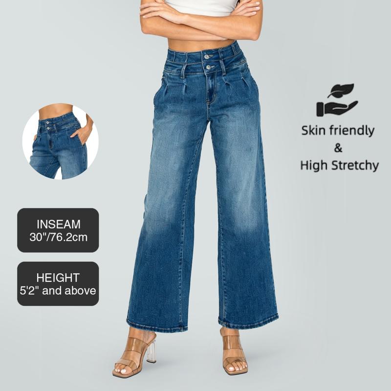 PREJEAN Y2K Washed Baggy Jeans for Women Trendy High Rise Straight Wide Leg Denim Pants with Pocket Fashion Casual High Street Long Trousers Elegant Loose Fit Floor Length Jeans