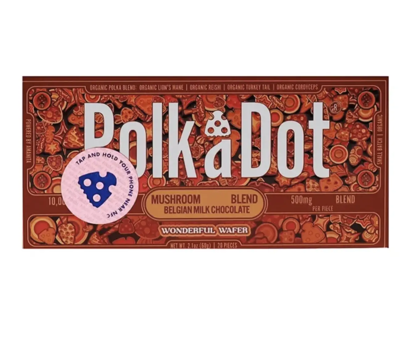Polkadot Belgian Chocolate, Wonderful Wafer, 20 Count, Premium Plant-Based Chocolate, 100% Organic, High-Quality Ingredients, Made in USA, All Natural, Healthy Chocolate, Plant-based Snack, 20 Piece Chocolate Bar