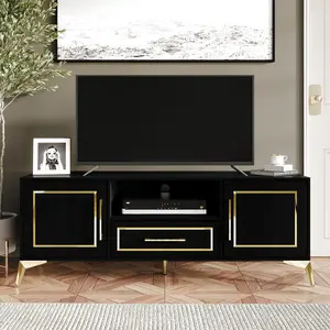 Elvane TV Stand Console – Gold Accents & Diamond Leg Design