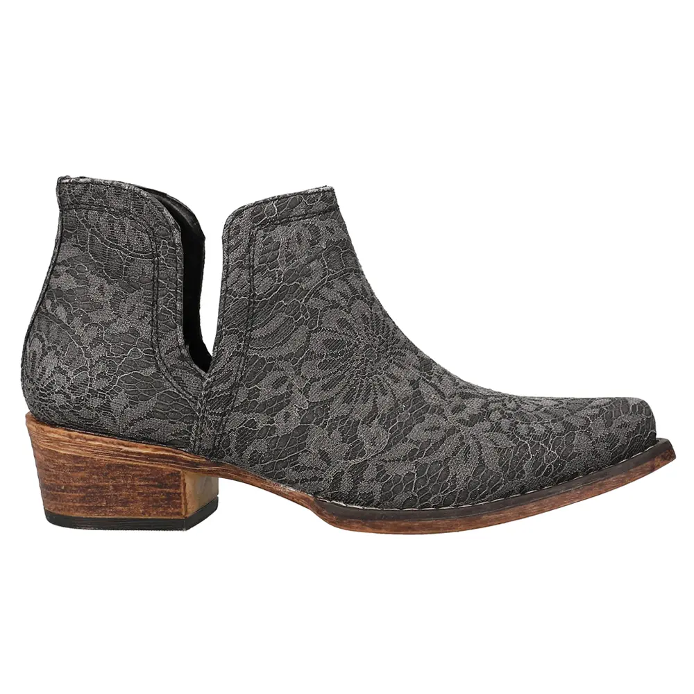 ROPER Womens Ava Lace Glitter Snip Toe  Casual Boots Ankle Low Heel 1-2" - Black
