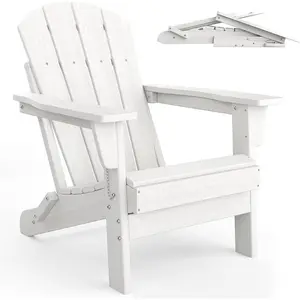 White Folding Adirondack Chairs, HDPE Plastic Outdoor Chairs with Wood Texture - 380 LBS & Weather Resistant for Fire Pit, Deck, Patio, Pool, Backyard