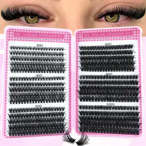 Lash Extension Kit with Glue Tweezers Remover, D Curl Mixed 8-16mm Capacity, Home DIY Suitable for Beginners, Non-Toxic, Eyelash Extensions Set