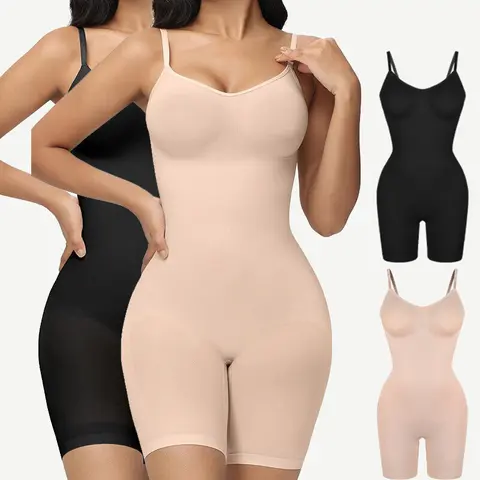 Women's Retro Preppy Round Neck Shapewear Bodysuit - Fit, Comfortable, Tummy Control Waist Trainer, Butt Lifter, Body Contouring Bra, Stretchy Smooth Fabric, Adjustable Straps, Plus Size (Ideal for Wedding, Thanksgiving)