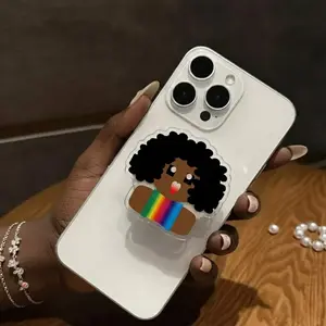 Cute Pride Phone Grip – Black Girl Magic Rainbow Design, Trendy LGBTQ Melanin Phone Accessory For Women