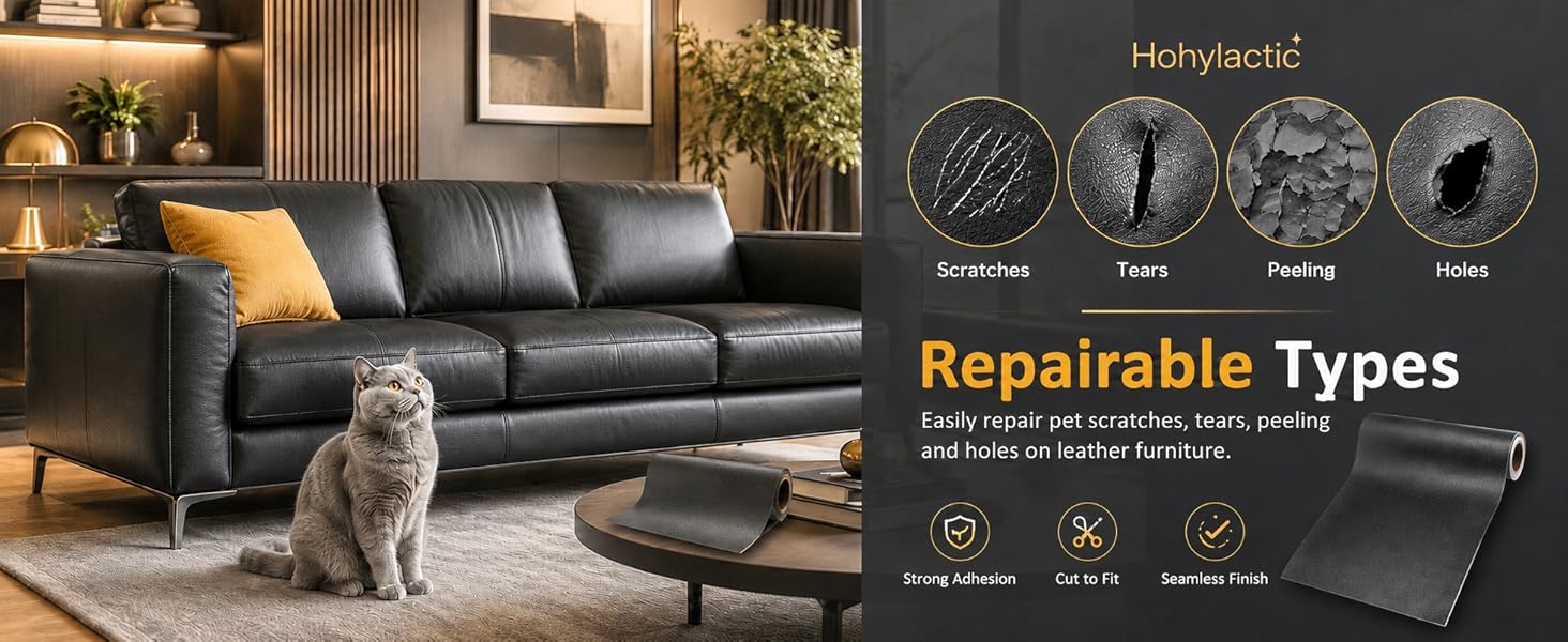 Leather Repair Patch x Inch, Self Adhesive Leather Repair Tape, Large Vinyl Repair Kit for Sofa Couch Furniture Car Seats, Strong Adhesion Scratch Resistant Easy Cut (Dark Brown)