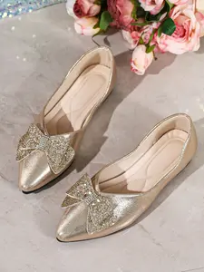 Water Drill Bow Pointed Toe Flat Shoes, Soft Sole Comfortable Low Top Single Shoe, Sparkly Fairy Style Flat Shoe, Office Casual Shoe