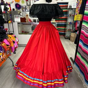 3 piece set Folklore Mexican Solid  skirt,corset,and flower